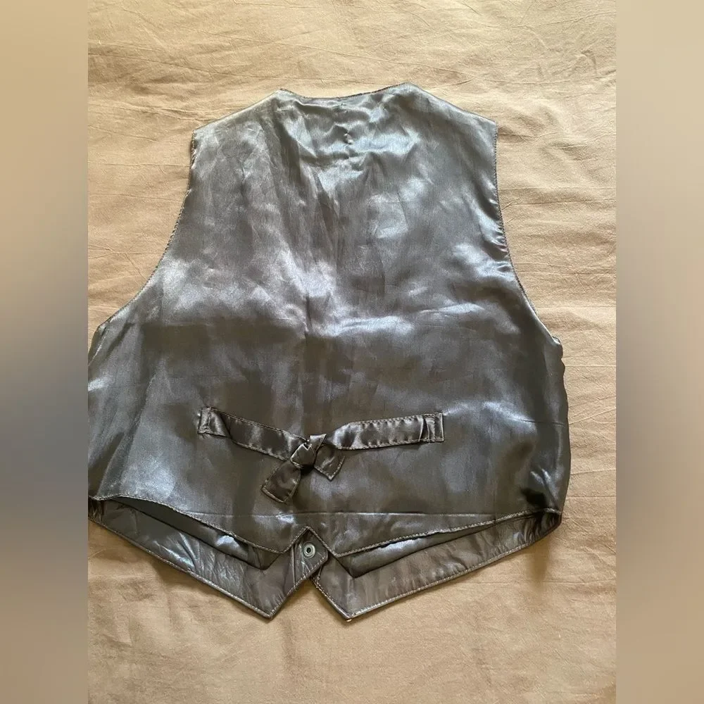 Vintage Saguaro West Brown Leather Vest Medium Western Cowboy Biker Cowboycore